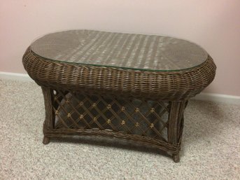 Vintage Ratan Bamboo Coffee Table With Glass Top