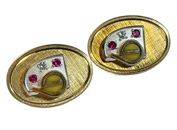 Pair Gold Filled Diamond And Ruby Cufflinks