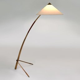 A Jonathan Adler Indochine Floor Lamp - Leather Wrapped Brass Pedestal Floor Lamp - 1 Of 2