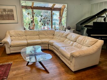 White Leather Sectional Sofa With Reclining Ends, Circa 1990