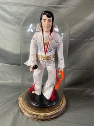 Vintage Porcelain Elvis Presley Doll 18' With Stand And Glass Dome 12x21'