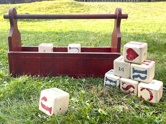 Vintage Child's Letter Blocks And Carrying Case