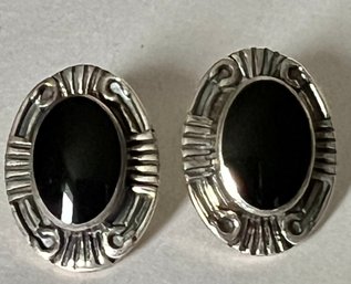 VINTAGE STERLING SILVER BLACK ONYX EARRINGS