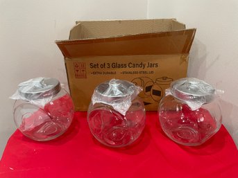 Set Of 3 New Glass Candy Jars 9'