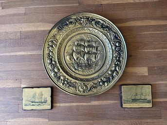 Nautical Home Decor - Tin Plate And Wood Wall Plaque
