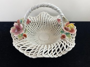 Capodimonte Large White Rope Woven Porcelain Flowers Basket