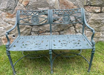 Vintage Green Iron Garden Bench With Fish Arms