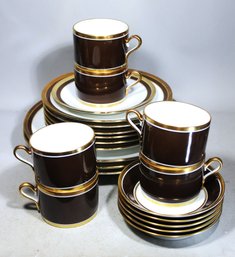 Assembled Lot Of Richard Ginori Porcelain Dinnerware Brown W Gold