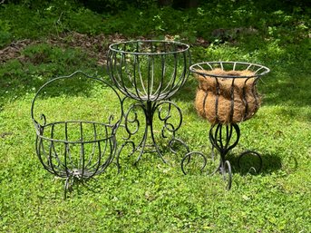 Three Footed Basket Planters In Metal Wire