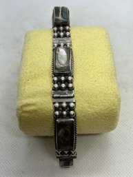 Vintage TAXCO Mexican Sterling Silver Panel Bracelet With Spiny Oyster Inlay