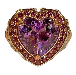 Large Sterling Silver Ladies Ring Large Heart Amethyst Stone Garnet Stones Size 7