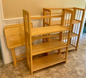 Pair Of Wooden Folding Bookcases & Snack Tables