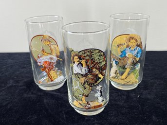 Vintage Norman Rockwell Coca-Cola Company Glasses Set Of 3