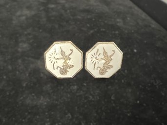 Sterling 'Made In Siam' Antique Enamel Clip-on Earrings