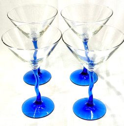 Vintage Cobalt Blue Bent Stem Martini Glasses By Greenbrier Inter.