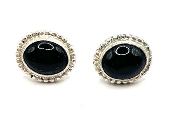 Vintage Sterling Silver Artisan Onyx Color Earrings