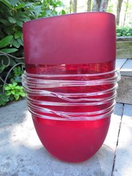 Stunning Cranberry Red Vessel Wrapped With Clear Glass Tubing