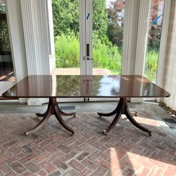 An English Sheraton Style Double Pedestal Mahogany Dining Table With Leaf - 84 X 48