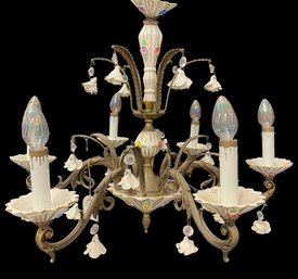 White Painted Floral  6 Arm Chandelier