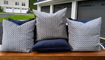 6 Blue Pillows From Spain & Italy-Down Filled