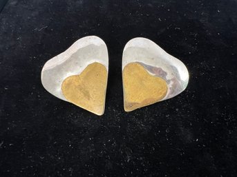 Louis Booth Mixed Metal Modernist Heart Shaped Earrings