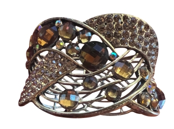 Art Deco Style Gold Metal Braided Cuff Bracelet With Crystal Embellishments