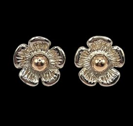 Vintage Joseph Esposito Sterling Silver And 14k Gold Flower Earrings