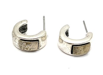 Vintage Sterling Silver Two Toned Hoop Earrings