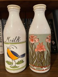 Pair Of Vintage Milk-glass Bottles.