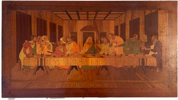 A Vintage European Marquetry Art Panel - The Last Supper