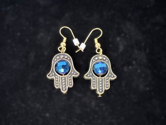 Hamza Earrings With Blue Crystal Eye