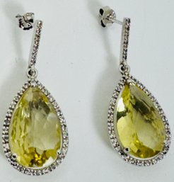 GORGEOUS FACETED CITRINE AND WHITE TOPAZ STERLING SILVER DANGLE EARRINGS