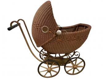 Circa 1929 Vintage Wicker Rattan Carriage Baby Buggy Stroller With Authentication Picture