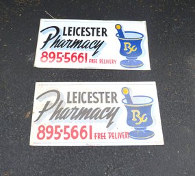 2 Vintage Leicester Pharmacy Magnetic Signs