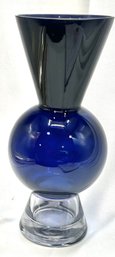 Interesting MCM Clear Base Blue Flash Glass Vase.