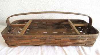 Split Wood Rectangle Basket With Compartments And Handle