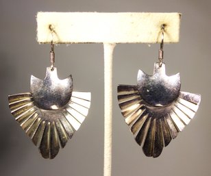 PAIR LARGE STERLING SILVER MEXICAN PIERCED 1980S EARRINGS