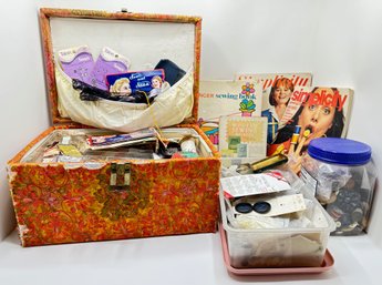 Vintage Sewing Notions, Buttons, Supplies, Box, Books & Magazines