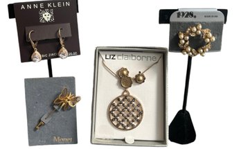 Lot Of 4 New In Box Or On Card Costume Jewelry Items: Anne Klein, Liz Claiborne, 1928, Monet