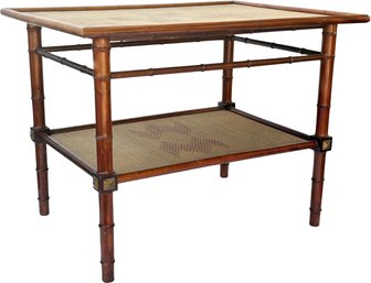 A Vintage Chinese Chippendale Faux Bamboo Side Table, Two Tiers, With Woven Cane Surfaces.