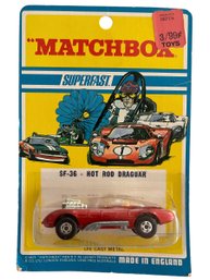 Vintage #SF-36 Matchbox Draguar Hot Rod - 1971 Purple With Yellow Interior Original Blister Packaging