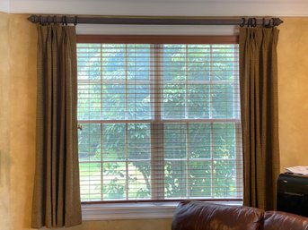 A Set Of Two Custom Made Panel Lined Drapes Curtains Including Wooden Rods