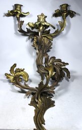 Pair Solid Brass Antique Candle Wall Sconces