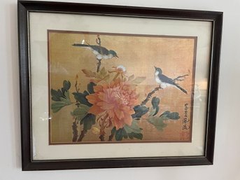 Vintage Oriental Woodblock Print In Silk.