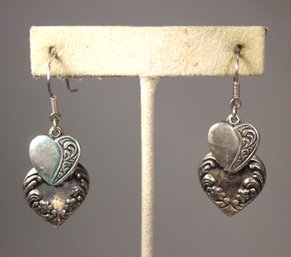 PAIR STERLING SILVER HEART PIERCED EARRINGS 'LOG CABIN HEARTS'