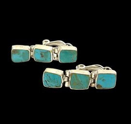 Vintage Sterling Silver And Turquoise Color Clip On Earrings