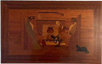 A Vintage European Inlaid Marquetry Panel - Dutch Colonial Scene