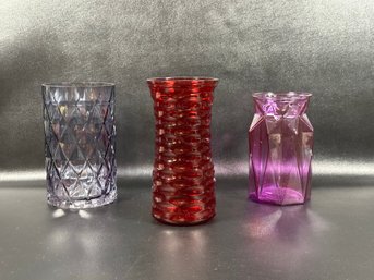 A Trio Of Pretty Vases In Tinted Glass