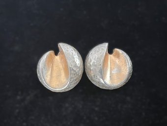 Vintage Modern Hammered Silver & Gold Tone Clip-on Earrings