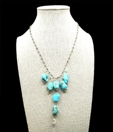 Beautiful Vintage Turquoise Color Nugget And Beaded Y-shaped Necklace